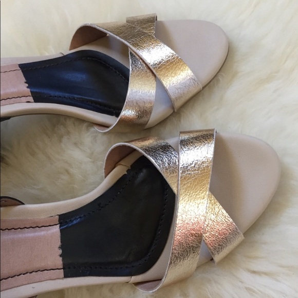 French Blu 2 Tone Leather Heeled Sandals - Picture 5 of 7